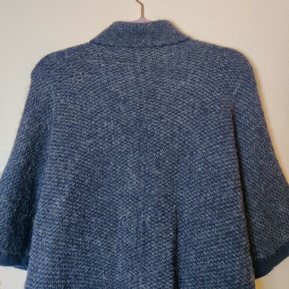 Vtg 70s Peruvian Alpaca Wool Knit Poncho Cape Sweater Cardigan Navy Blue OS - Picture 6 of 9